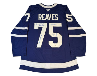 Maillot Fanatics bleu domicile des Maple Leafs de Toronto, autographié par Ryan Reaves et multi-inscrit