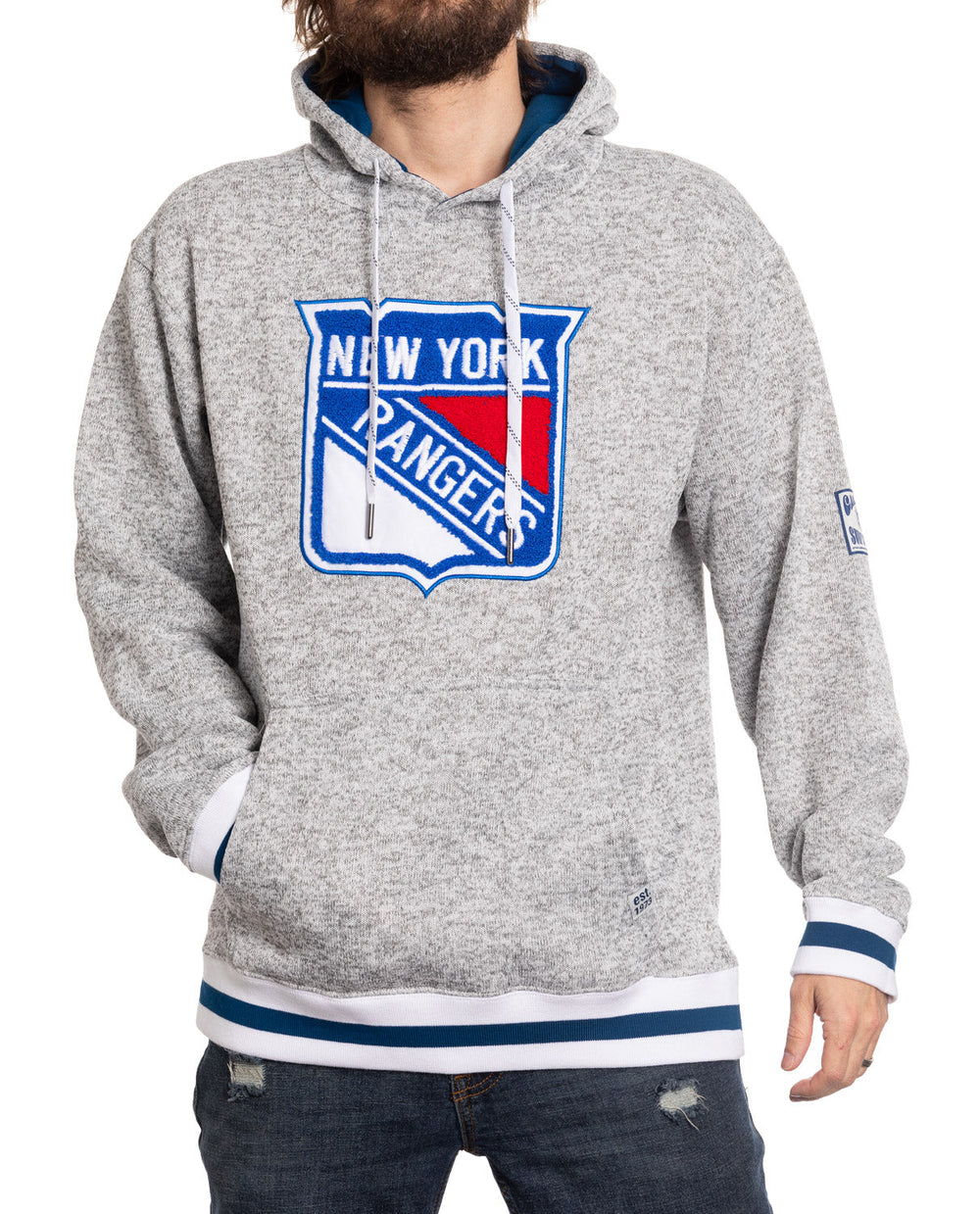 Sweat à capuche tissé haut de gamme à logo chenille des New York Rangers, style "Muskoka"