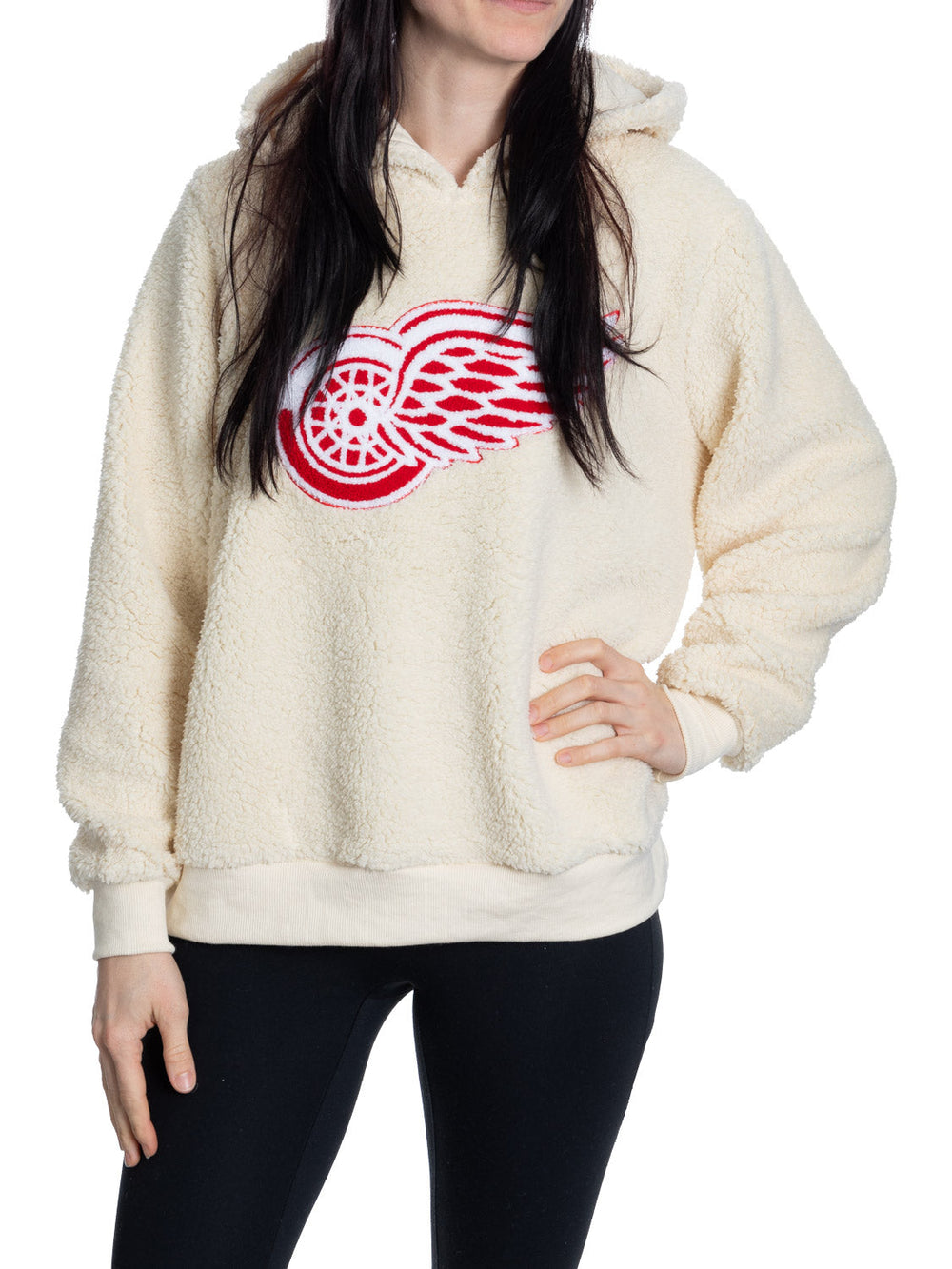 Chandail à capuchon Sherpa pour femme des Red Wings de Détroit avec logo en chenille de qualité supérieure