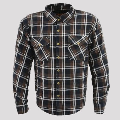 Milwaukee Leather Men's Brown Checkered Armored Flannel Biker Shirt w/ Reinforced Fibers