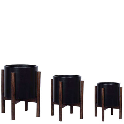 Rica - Support à plantes moderne du milieu du siècle avec jardinière noire (plusieurs tailles)