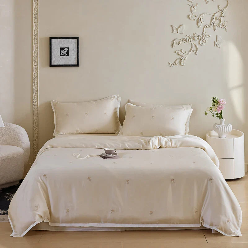 Parure de couette Royal Retreat brodée de roses 600 TC - Blanc