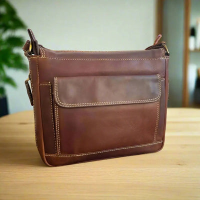 Sacoche organisatrice Rugged Earth en cuir pleine fleur, style est-ouest