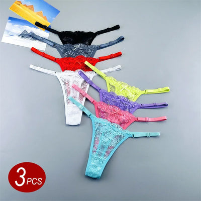 Ensemble 3 culottes tanga en dentelle – Translucide, à lanières et séduisant