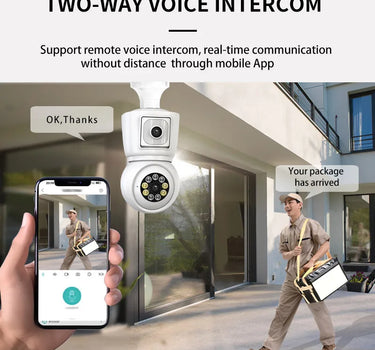 8MP E27 Bulb WiFi Camera 4K Dual Lens Dual Screen Cam Auto Tracking Two Way Audio Night Vision CCTV Security Protection ICSEE