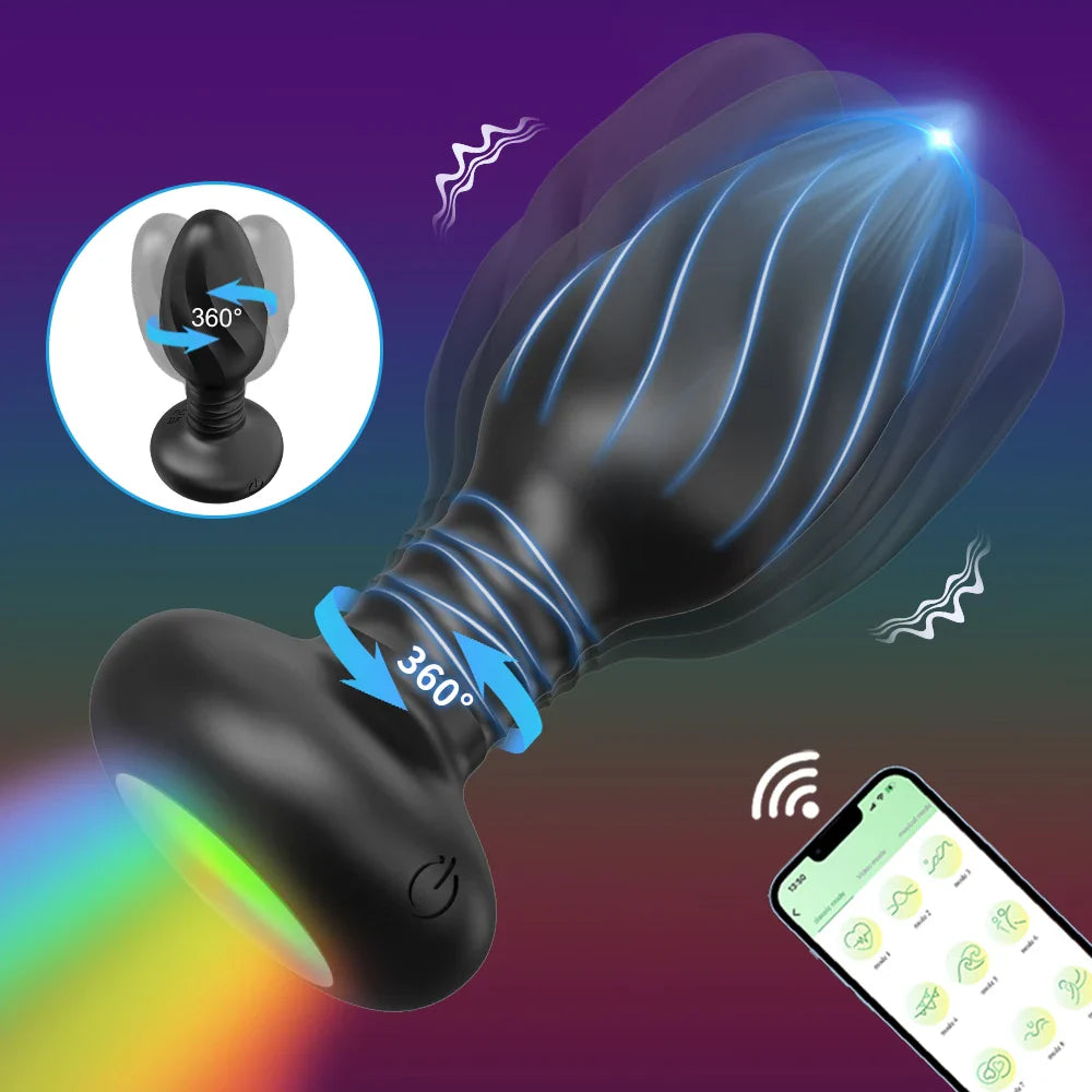 Bouchon de fesses rotatif à LED contrôlé par application
