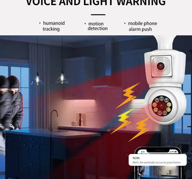 8MP E27 Bulb WiFi Camera 4K Dual Lens Dual Screen Cam Auto Tracking Two Way Audio Night Vision CCTV Security Protection ICSEE