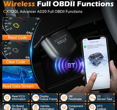 XTOOL Advancer AD20 Mini Bluetooth 5.0 OBD2 Scanner Full obd2 Functions Car Diagnostic Scan Tool Read/Clear fault code Universal