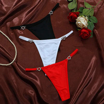 3PC G-String en soie glacée avec strass