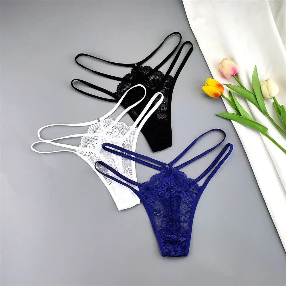 Ensemble de 3 G-Strings en Dentelle Transparente – Bretelles Fines, Sensation Seduisante