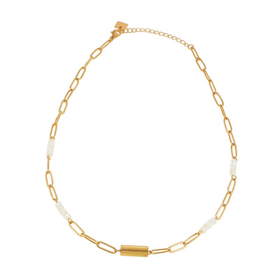 Collier SEDONA : Combinaison de coquillage naturel et chaîne trombone dorée avec pendentif Art Déco