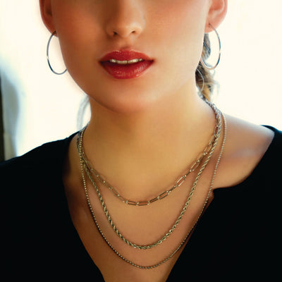 SELENE : Collier superposé à chaînes mixtes en or blanc argenté
