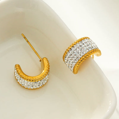 SHEERAN Or : Boucles d'oreilles créoles pavées de zirconias (CZ) à quatre rangs avec bordure ornée