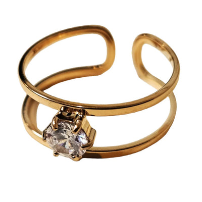 SINTA : Bague Solitaire Zirconia à Double Bande Minimaliste