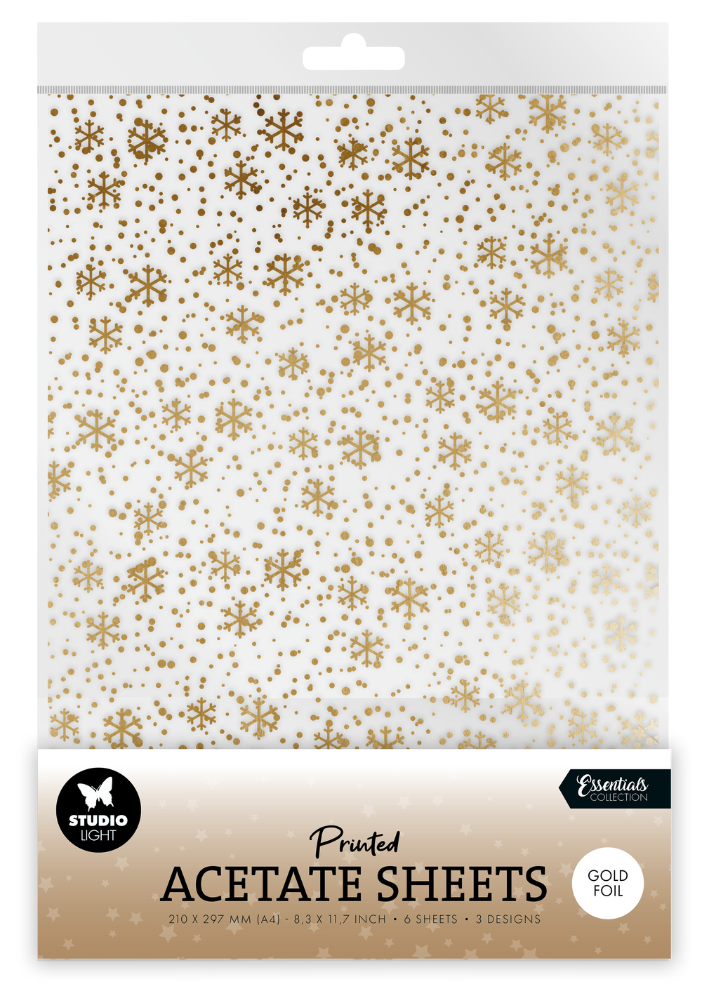 SL Acetate Sheet Snowflakes Gold Essentials 6 Sheets