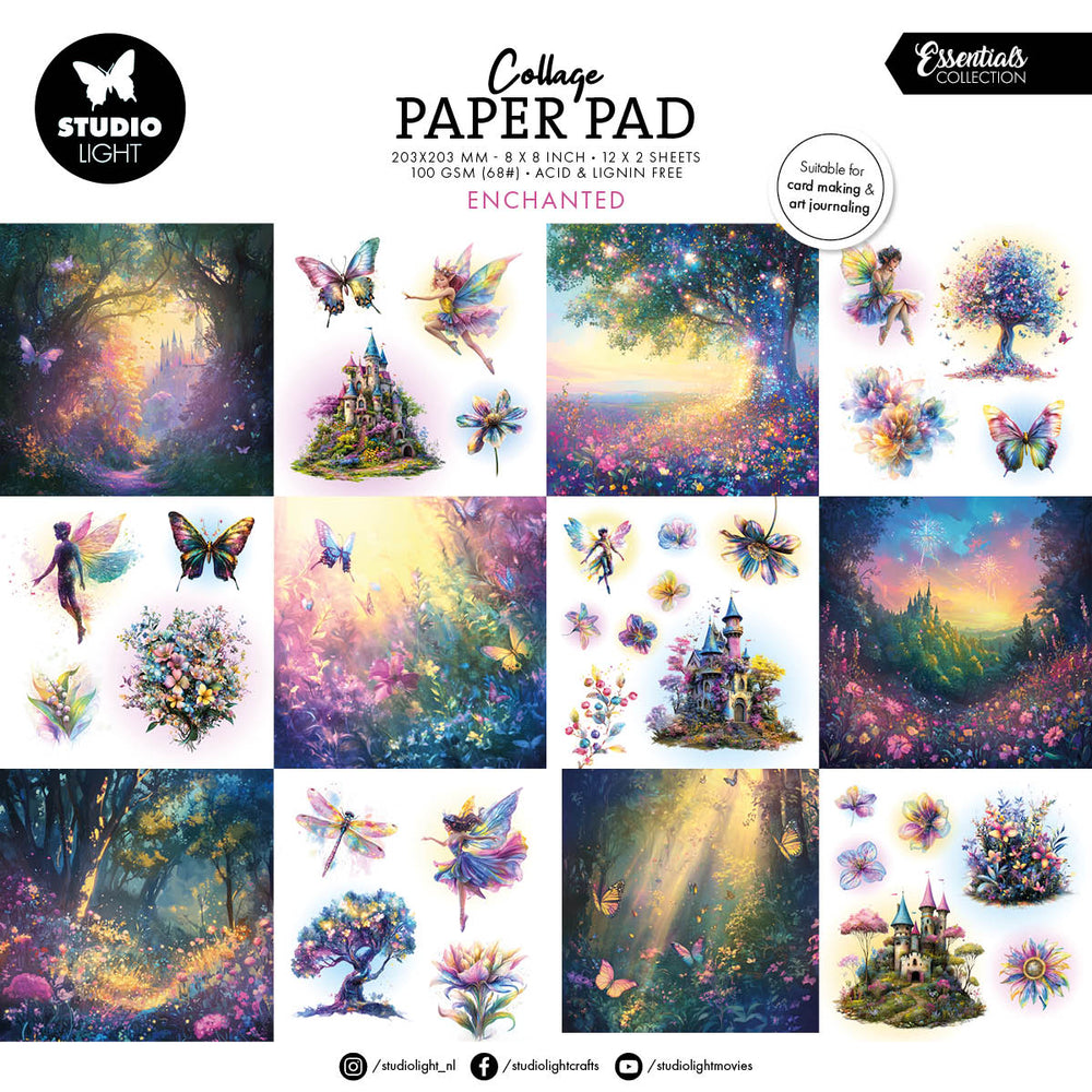 Bloc de papier collage SL Enchanted Essentials 203x203x5mm 24 feuilles