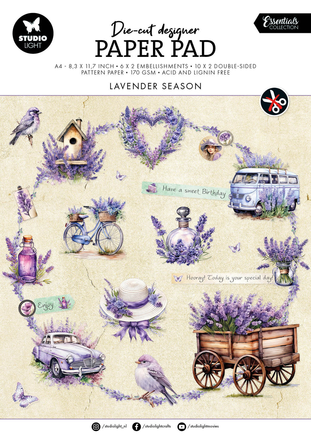 Bloc de papier prédécoupé SL - Collection Saisons Lavande - Essentiels 32 feuilles