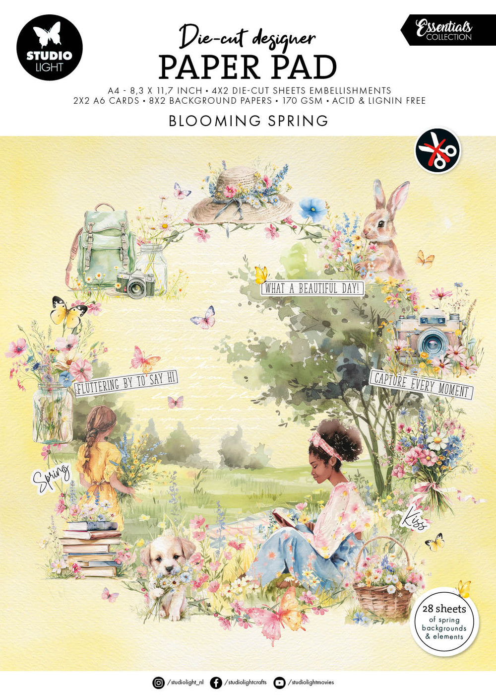Bloc de papier design découpé SL Blooming Spring Essentials 28 feuilles