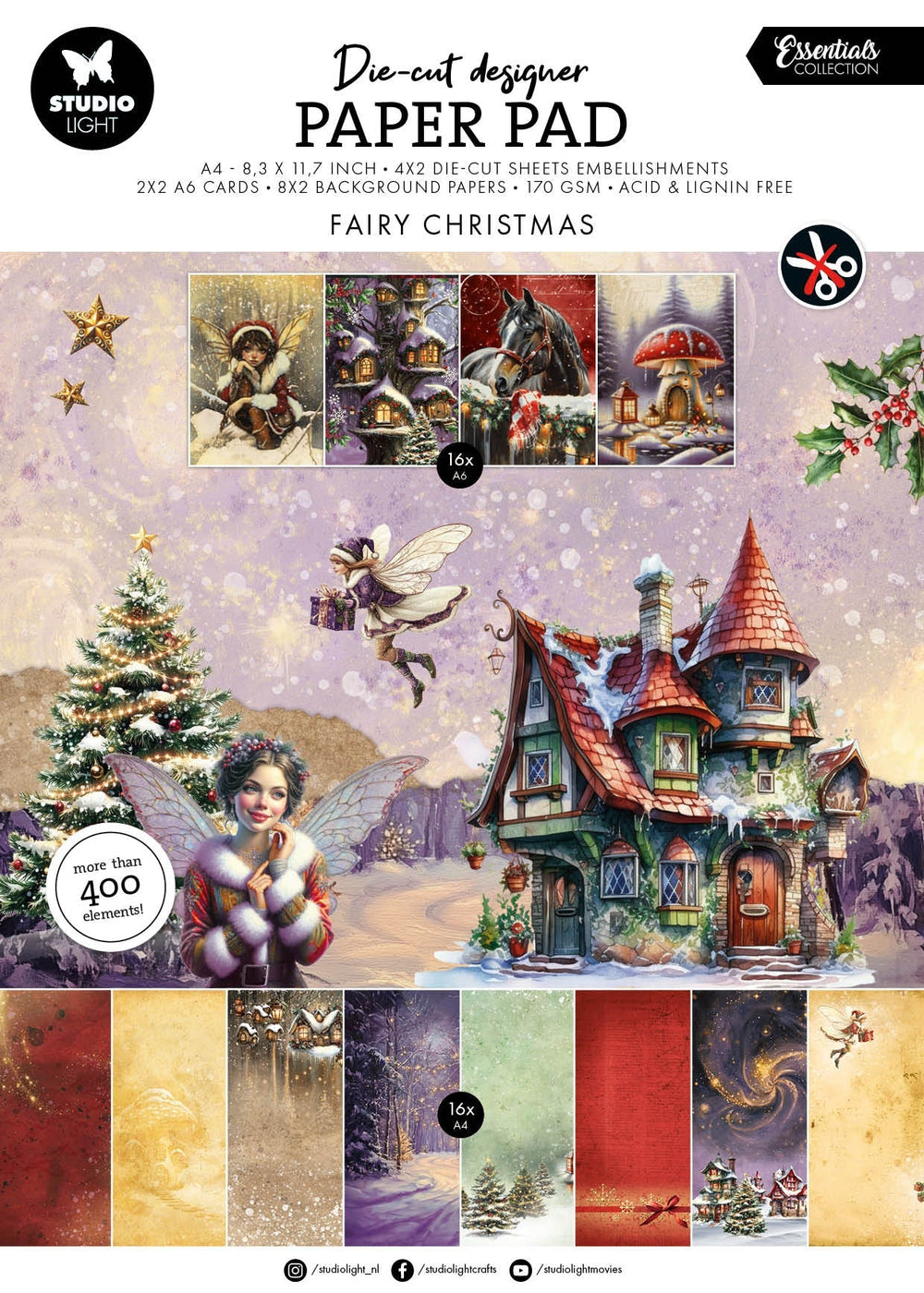 Bloc de papier découpé en filière SL Essentiels de Noël féerique 28 feuilles