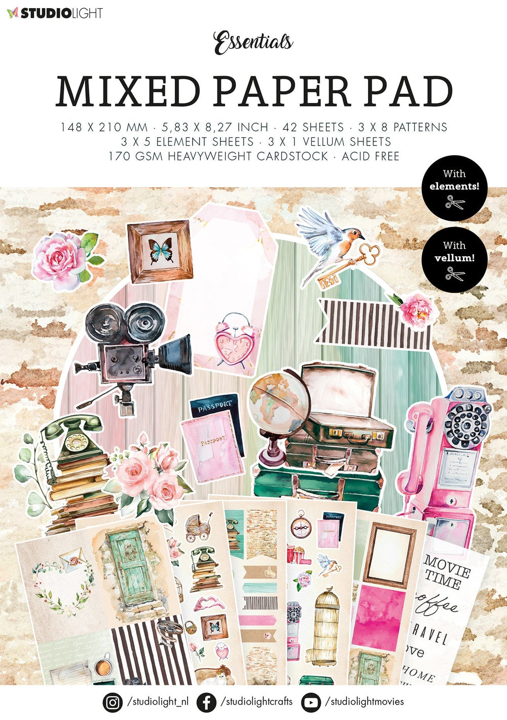 SL Mixed Paper Pad Lovely Vintage Essentials 148x210x9mm 42 SH nr.22 — Ecstasy Crafts