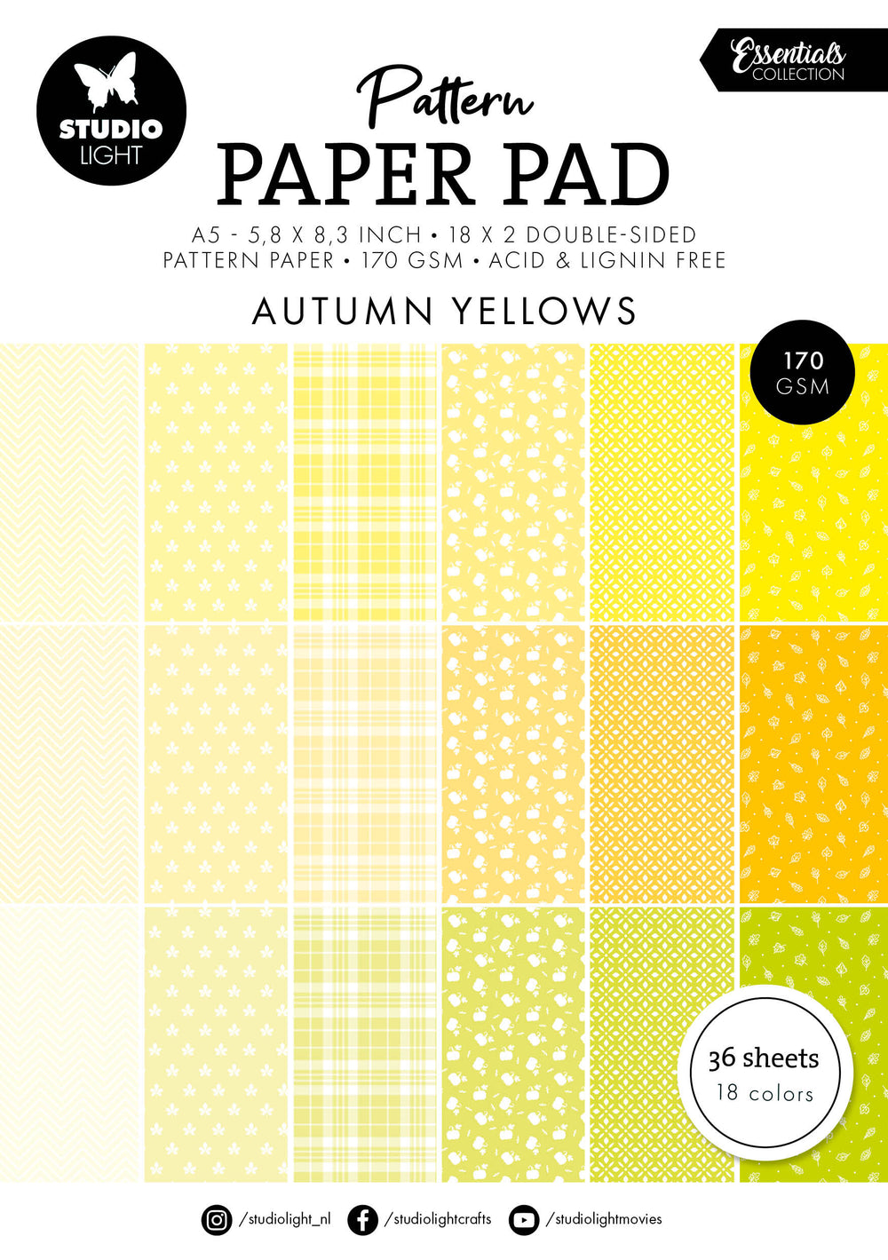 Bloc de papier à motifs SL Les Essentiels Jaunes d'Automne 36 feuilles