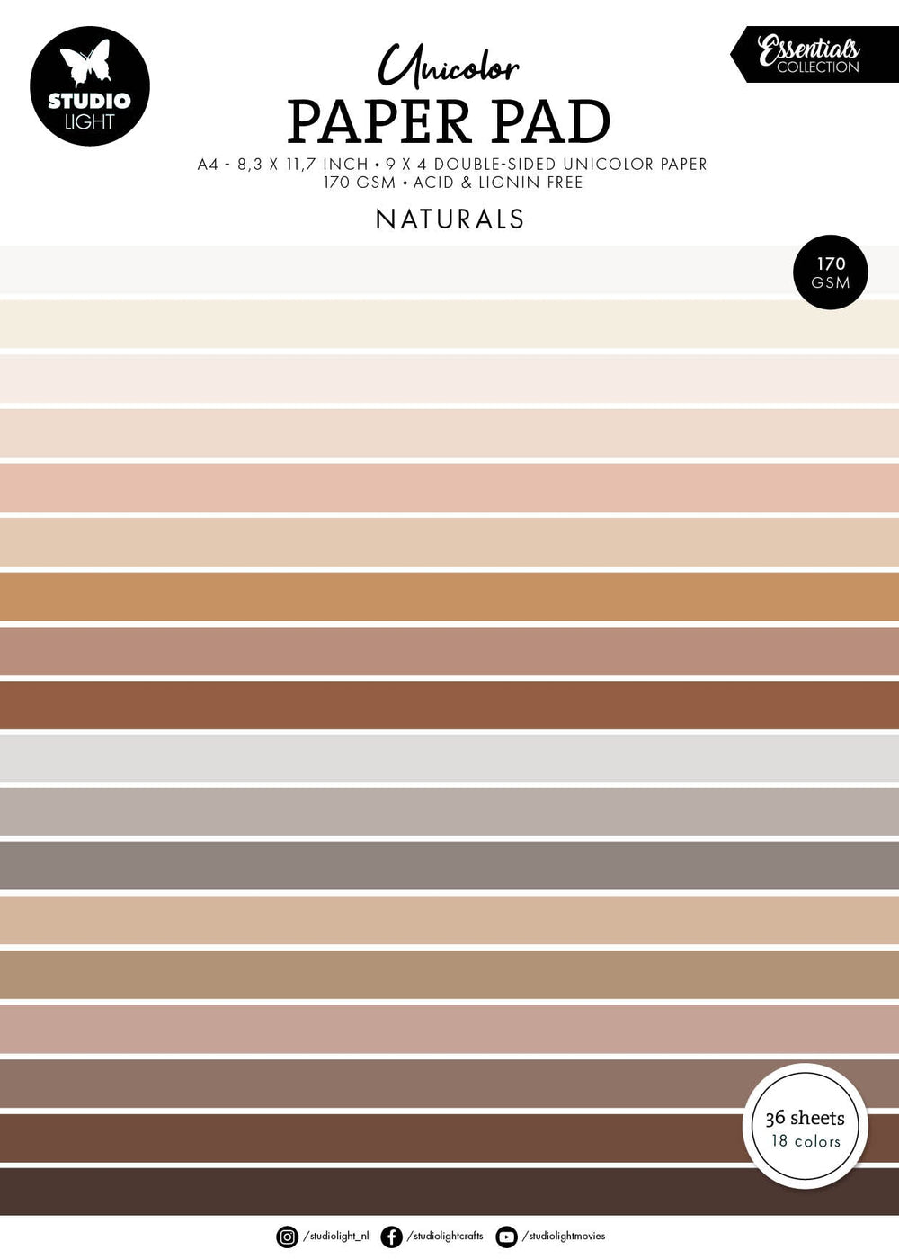 Bloc de papier uni SL Tons Naturels Essentiels 36 feuilles