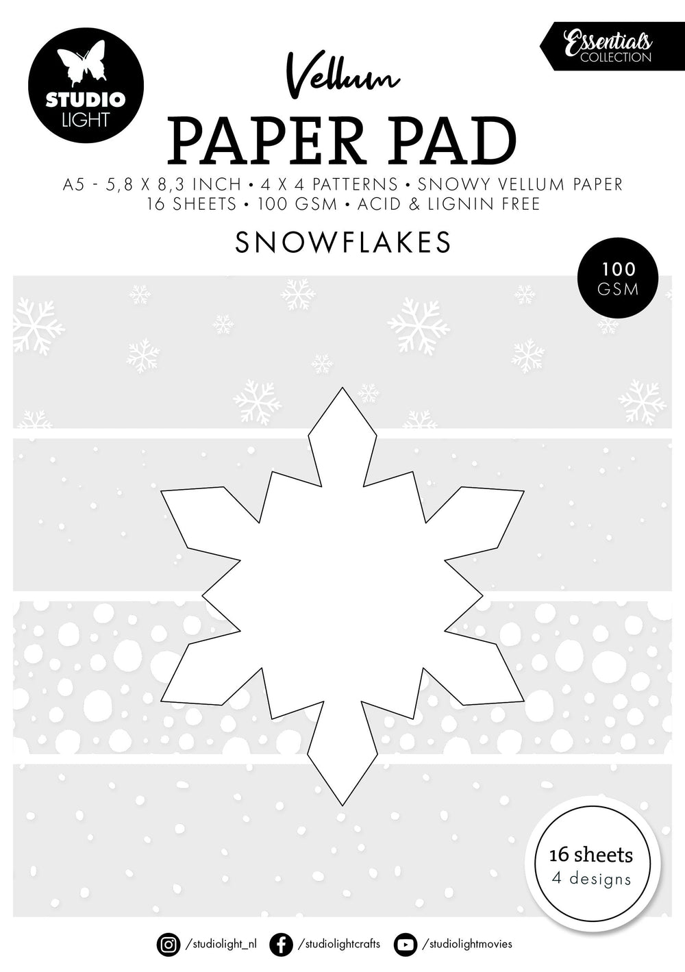 Bloc de papier parchemin SL Flocons de neige Essentiels 16 feuilles