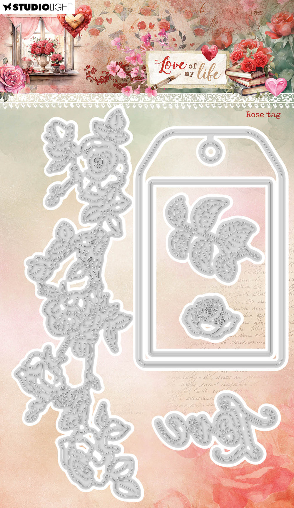 SL Matrice de découpe Étiquette Rose Amour de ma vie 6 pc.