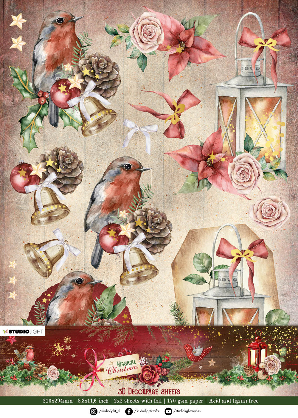 SL Lot de papiers 3D prédécoupés Noël Magique 210x297x2mm 4 feuilles n°33