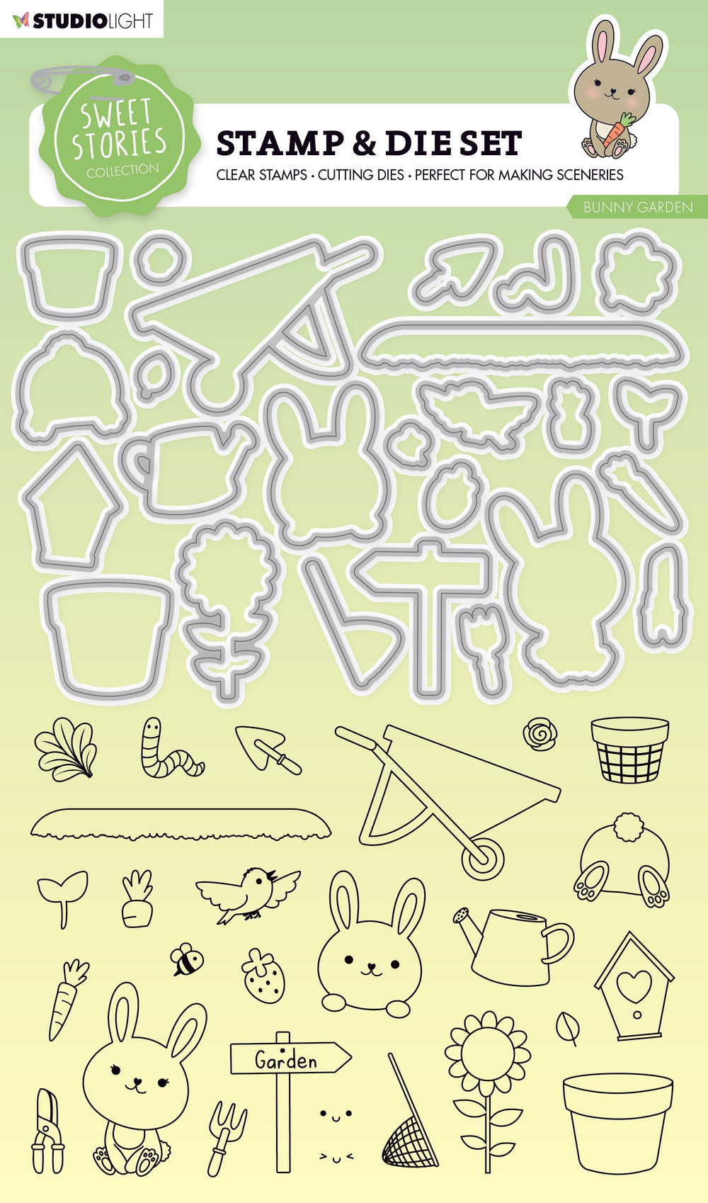 SL Tampon & matrice de découpe Lapin Jardin Douces Histoires 154x213x1mm 62 pièces n°55