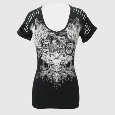 Débardeur Femme Tête de Mort & Ailes avec Strass