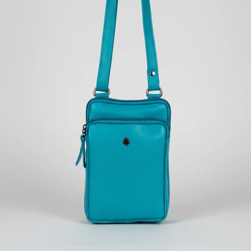 Sac bandoulière compact Greenwood en cuir. Organisateur de voyage et étui mince pour téléphone en cuir pleine fleur