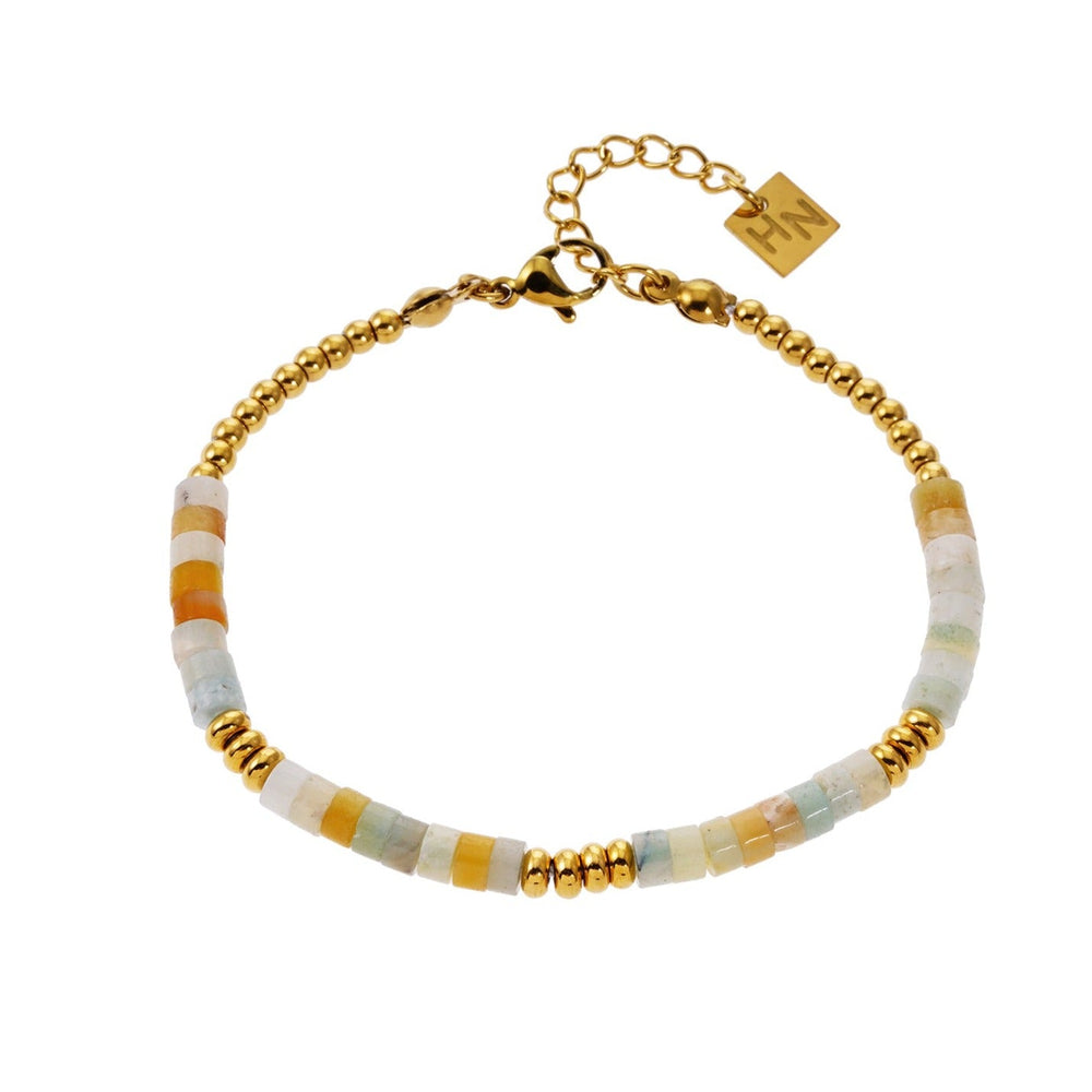 RUBINA: Amazonite Stones & Gold Beaded Bracelet