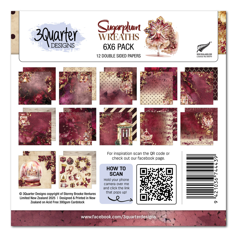 Pack de papier 6x6 motifs Sugarplum Wreath de 3Quarter Designs
