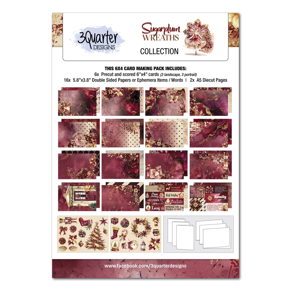 3Quarter Designs Couronne de Noël Sugarplum  Paquet de 6x4 Cartes