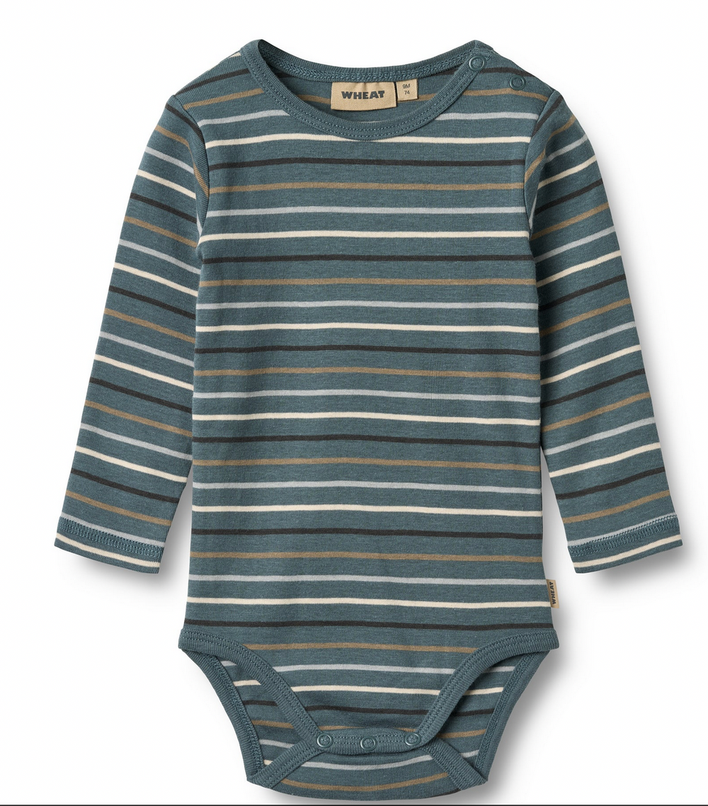 Long Sleeve Bodysuit Freddie | Blue Multi Stripe | Wheat Clothing
