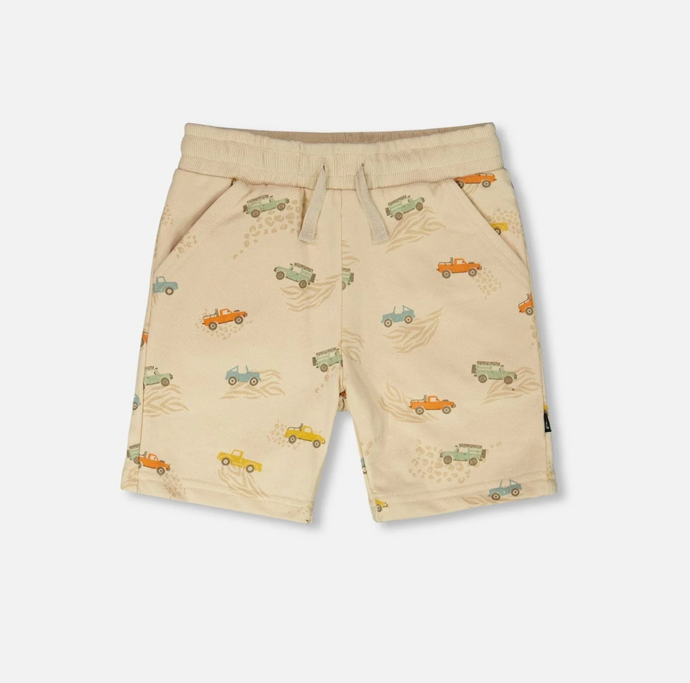 French Terry Shorts | Jeep Print on Beige | Deux Par Deux