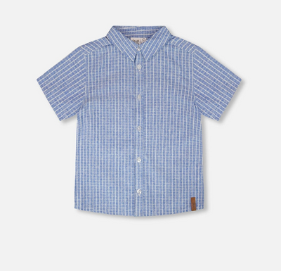 Short-Sleeve Chambray Shirt | Denim Stripe | Deux Par Deux
