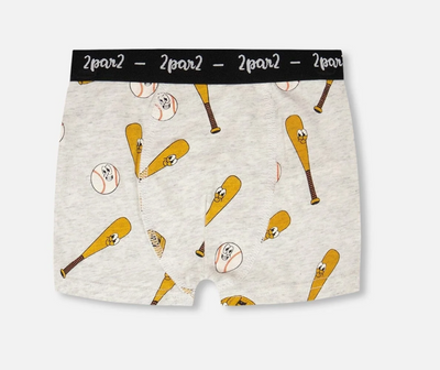 Organic Cotton Boxer | Grey Baseball Print | Deux Par Deux