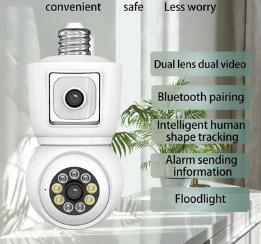 8MP E27 Bulb WiFi Camera 4K Dual Lens Dual Screen Cam Auto Tracking Two Way Audio Night Vision CCTV Security Protection ICSEE