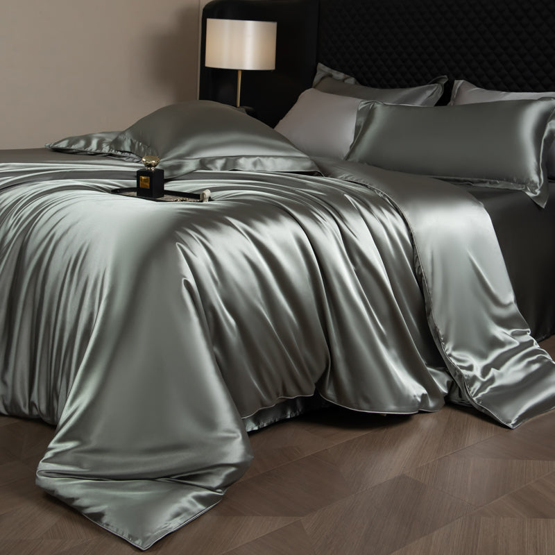 Ensemble de couette Lustre Luxe Élégant - Gris Armée Uni