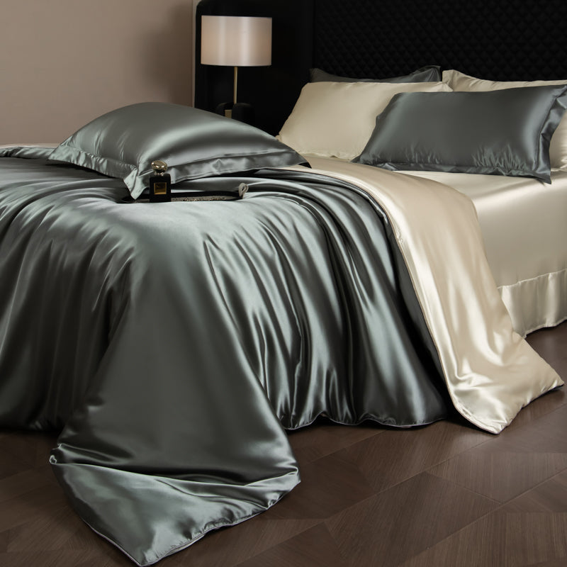 Lustre Luxe Ensemble de housse de couette élégant - Gris armée/Beige
