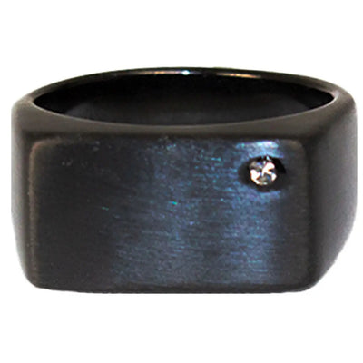 Bague chevalière homme SteelTime en acier inoxydable noir avec détail pierre
