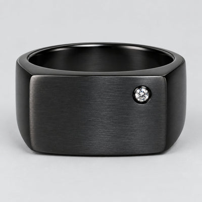 Bague chevalière homme SteelTime en acier inoxydable noir avec détail pierre