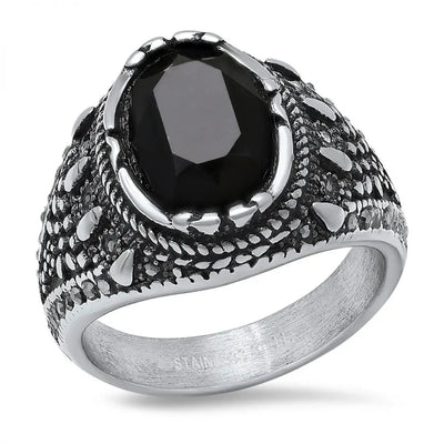 Bague SteelTime pour homme en acier inoxydable gothique avec diamant noir simulé