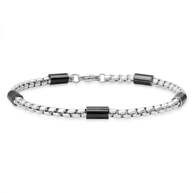 Bracelet en chaîne maille forçat et barres, bicolore noir et acier inoxydable, pour homme, SteelTime
