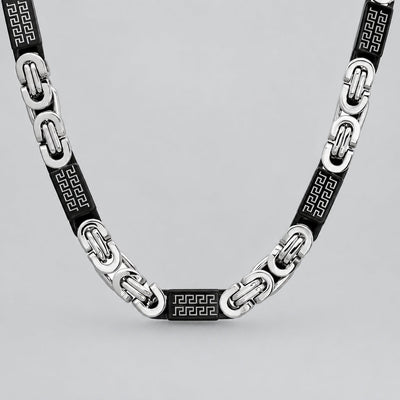 Collier byzantin SteelTime pour homme en acier inoxydable bicolore et placage ionique noir avec motifs Clé grecque