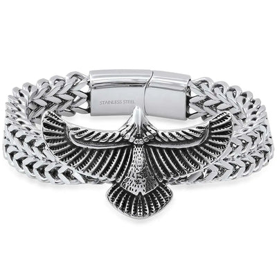 Bracelet Aigle en Chaîne Épi de Blé 2 Rangs Steeltime