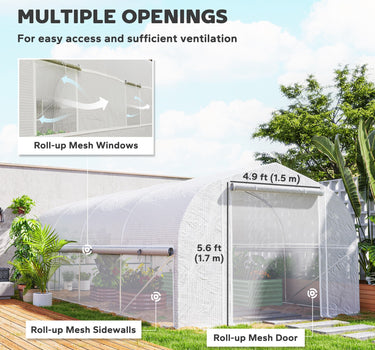 Outsunny 19.5' x 10' x 6.6' Tunnel Greenhouse Outdoor Green House with Roll-up Mesh Sidewalls, Mesh Door, Galvanized Steel, White