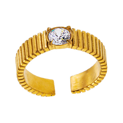 TALA : Bague texturée style Art déco avec centre en zircone ronde
